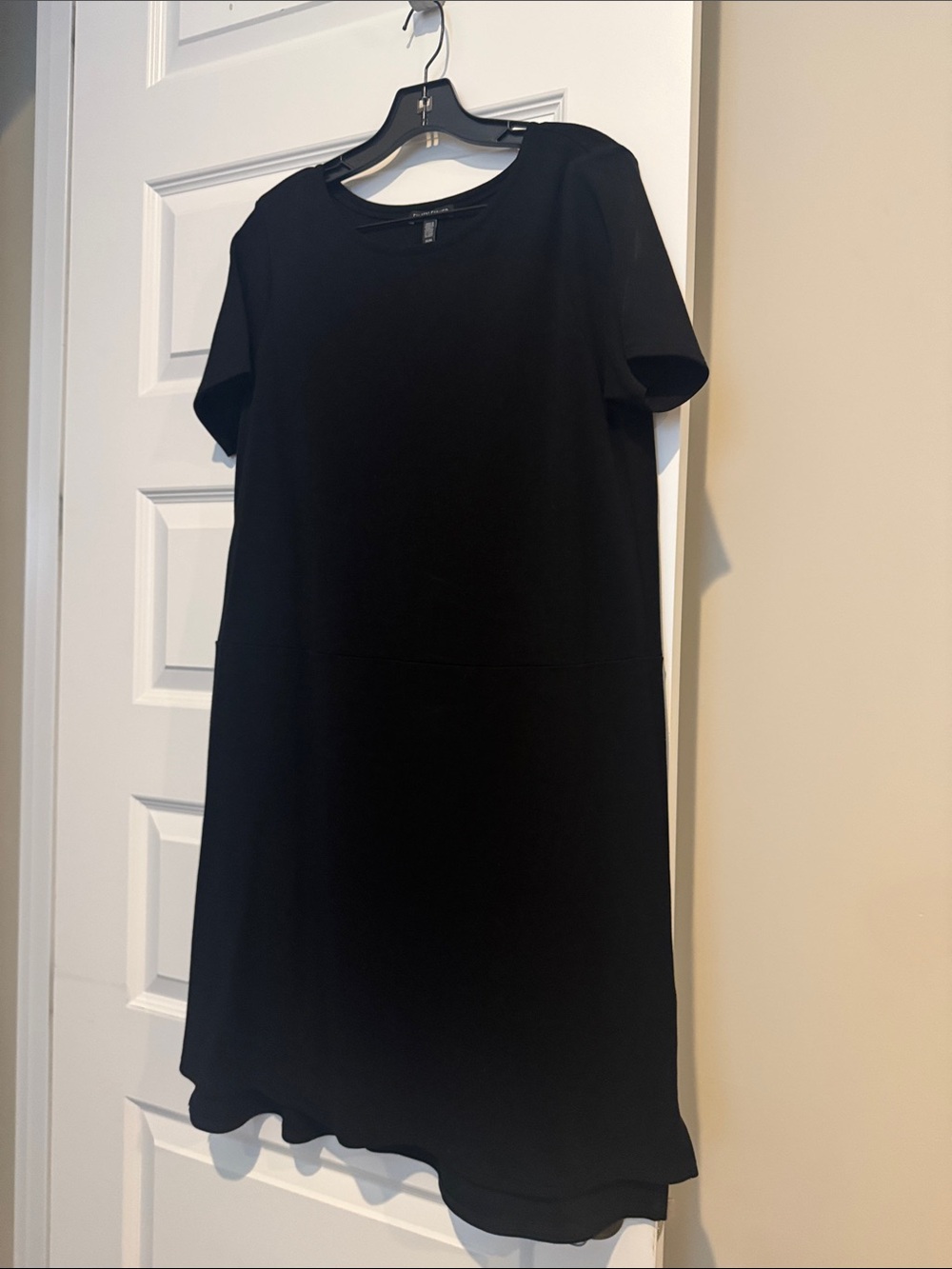 Eileen Fisher Black Short-Sleeve Mini Shift Dress